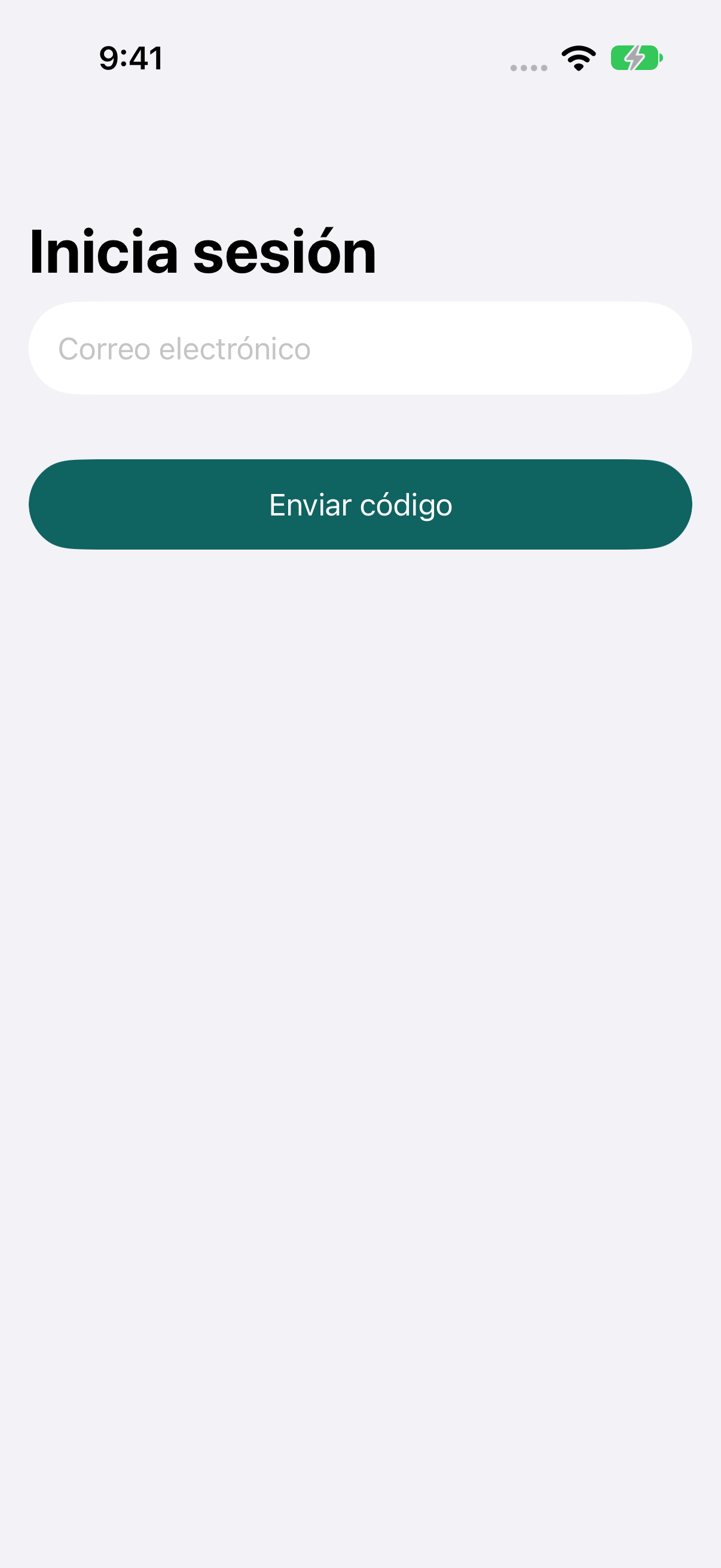 Pantalla de inicio de Tapto con el campo de correo y el botón Enviar código.