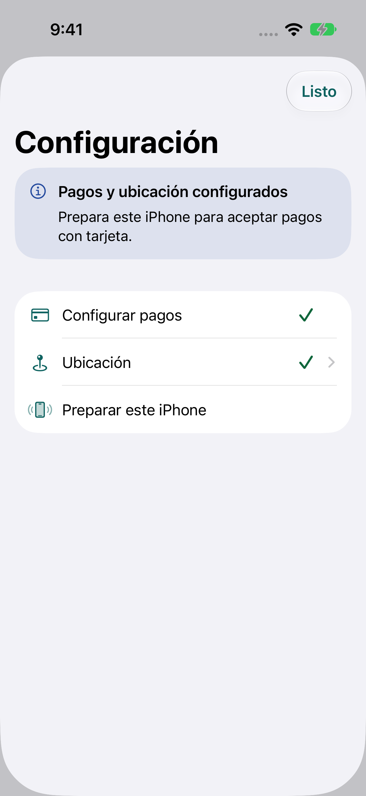 Configuración con la ubicación seleccionada y la opción Preparar este iPhone.